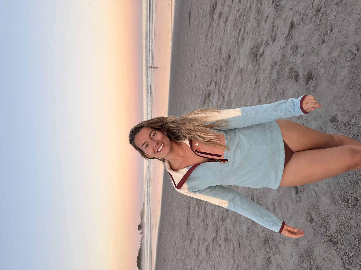 Sally on the beach at sunset