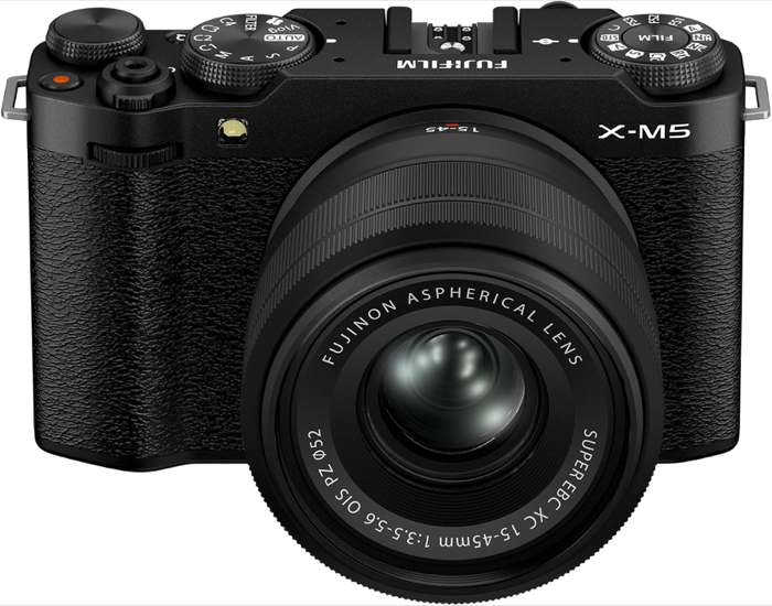 The Fujifilm X-M5 with its kit lens